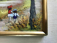 Louis Cardin Era 1970s Copper On Enamel Painting By Mafalda Children On Path