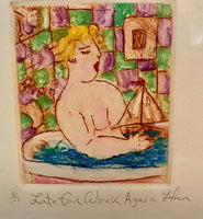 Gerard Lehner Hand Colored Etching Naked Woman In Bathtub Signed Framed 81/100