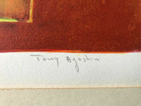 Tony Agostini LITHOGRAPH Vintage MCM Artists Studio Orange Easel SIGNED NUMBERED