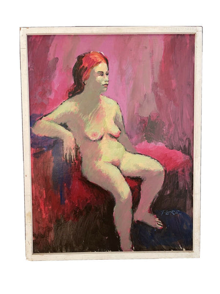 Modernist Female Nude Painting Signed PERE 23” x 30” Dated 1970