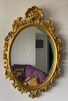 Ornate Harrison & Gil Dauphine Hand Carved Gilt Baroque Oval Mirror 37” x 25”