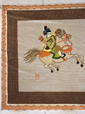 1970s Samurai Needlepoint Wall Hanging HUGE Retro Orientalism 57” Wide 39” Tall