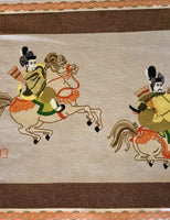 1970s Samurai Needlepoint Wall Hanging HUGE Retro Orientalism 57” Wide 39” Tall