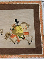 1970s Samurai Needlepoint Wall Hanging HUGE Retro Orientalism 57” Wide 39” Tall