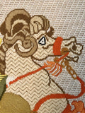 1970s Samurai Needlepoint Wall Hanging HUGE Retro Orientalism 57” Wide 39” Tall