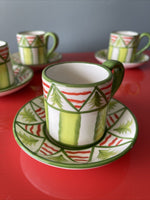 Susan Sargent Hand Painted Demitasse Cup Saucer Set Of 4 Espresso Coffee