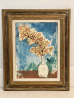 Original Art Watercolor Painting Still Life Flowers Signed MCM Modernist Framed