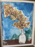 Original Art Watercolor Painting Still Life Flowers Signed MCM Modernist Framed