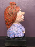 Whimsical Outsider Art Carved Painted Wood Sculpture Bucktooth Caricature 8”