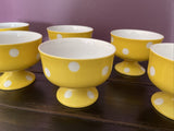 Set of 6 Vintage MCM Footed Porcelain Dishes Polka Dot Ice Cream Fruit Dessert