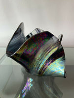 vintage hand blown signed art glass handkerchief iridescent aurene vase bowl