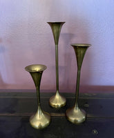 Vintage MCM Modernist Brass Candlestick Trio Candle Holders INARCO India Heavy