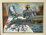 Richard Boyer American Impressionist Oil Painting Cafe Scene 16” x 12” Framed