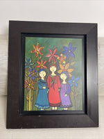 Scandinavian Danish Modern MCM Style Acrylic Painting Framed Folk Art 25” x 29”