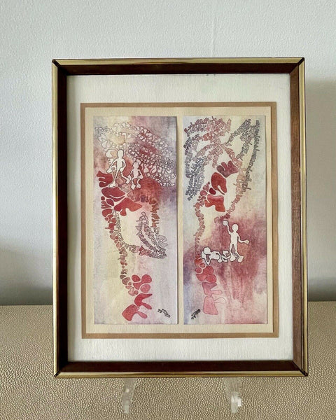 Modernist Abstract Watercolor Diptych 1979 SHEMA YISRAEL Judaica Torah