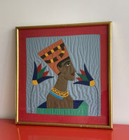 Vintage 70s 80s Quilted Fabric Trapunto Style Framed Art EGYPTIAN IN PROFILE 18”