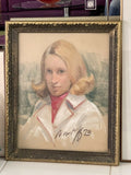 1973 Original Pastel Portrait Mod Lady (Blonde Emma Peel) Funky Retro Vintage