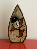 Double Sided 12” Studio Pottery Ceramic Vase MCM Modernist Textural FISH DESIGN