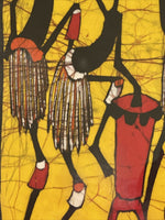 1970s Vintage African Wax Batik Art Pair Signed Tribal 16” x 29” Framed Estate