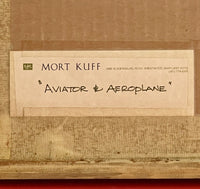 Orig Art AVIATOR & AEROPLANE Mort Kuff Watercolor 1970s Framed Vintage Biplane