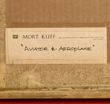 Orig Art AVIATOR & AEROPLANE Mort Kuff Watercolor 1970s Framed Vintage Biplane
