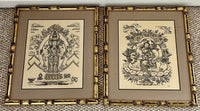 T Muni Buddhist Ink & Gold PAIR Australian Artist Framed Mandala Goddess Dharma