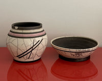 Studio Art Pottery 80s Postmodern Signed SKIP Abstract Raku Ceramic Vessel Bowl