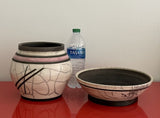 Studio Art Pottery 80s Postmodern Signed SKIP Abstract Raku Ceramic Vessel Bowl