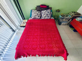 Psychedelic 70s Damask Coverlet Retro Bedspread Cherubs Flowers Fuchsia Red FULL