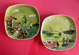 Mod Vintage MCM 1960s Hand Painted Ceramic Relief Landscape Display Plates ITALY