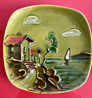 Mod Vintage MCM 1960s Hand Painted Ceramic Relief Landscape Display Plates ITALY