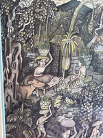 Intricate 1950s Indonesian Batuan Bali Ink & Watercolor Allegorical Painting MCM