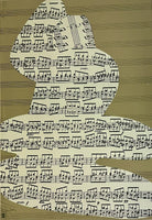 Mod Abstract Musical Note Sheet Music Signed Fine Art Print 30” x 40” Framed Pop