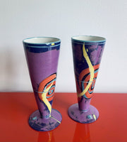 Vase Vessel Pair Postmodern Memphis Pop Art 90s Signed Studio Pottery Ceramic 7”