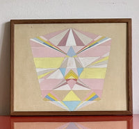 Unsigned Pastel Colored Hard Edge Geometric Painting 60s 70s Op Art Postmodern