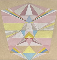 Unsigned Pastel Colored Hard Edge Geometric Painting 60s 70s Op Art Postmodern