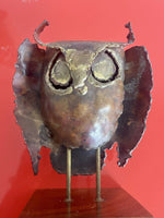 Jere Style Brutalist Torch Cut Brass Owl Statue Sculpture 60s 70s Mod MCM 8”