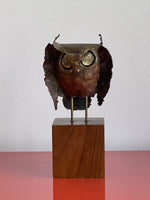 Jere Style Brutalist Torch Cut Brass Owl Statue Sculpture 60s 70s Mod MCM 8”