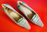 MOD Vintage Fendi Shoes Size 5-1/2 Italy 80s 90s Low Heel Spring Striped Pumps