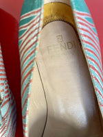 MOD Vintage Fendi Shoes Size 5-1/2 Italy 80s 90s Low Heel Spring Striped Pumps