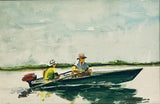 Lake Fishermen Original Fine Art Watercolor Gouache Signed Stillman 1988 Framed