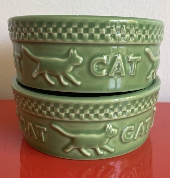 Longaberger Mulligan 5" Ceramic Cat Bowls Pair Of 2 Food Water Dishes Exc Cond