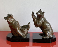 Vintage Art Deco Frolicking Bear Bookends in the style of Louis Albert Carvin