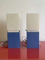 Retro 1990s 2000s Geometric Blue White Plastic Lamps 12” Space Age Postmodern x2