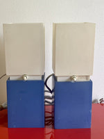 Retro 1990s 2000s Geometric Blue White Plastic Lamps 12” Space Age Postmodern x2