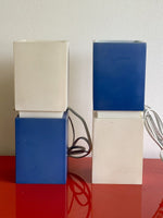 Retro 1990s 2000s Geometric Blue White Plastic Lamps 12” Space Age Postmodern x2