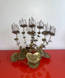 HUGE Brutalist Torch Cut Brass Water Lily Centerpiece Sculpture 70s Mod MCM 16”