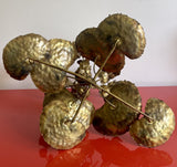 HUGE Brutalist Torch Cut Brass Water Lily Centerpiece Sculpture 70s Mod MCM 16”