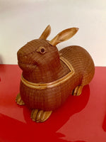 Vintage Wicker Lacquer Figural Rabbit Bunny Basket Box MCM 1960s Shanghai China