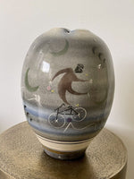 Huge Jamie Davis BICYCLES Studio Art Pottery 1980s Postmodern Ceramic Vase 14”